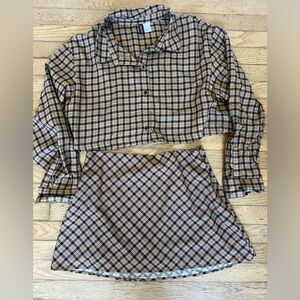 H&M Matching Brown Plaid Skirt Set